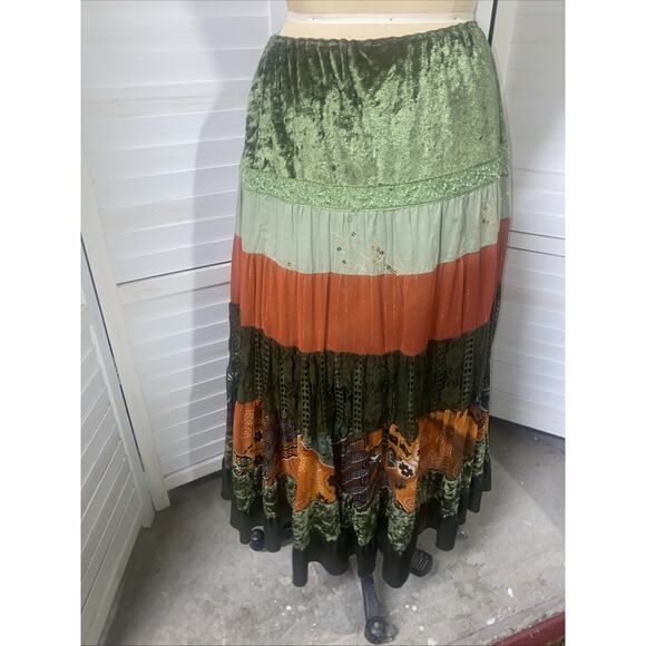 Y2K Baranda Women’s Size 28” Peasant Skirt Tiered Velvet Ruffle Lace Boho Maxi - Picture 7 of 9
